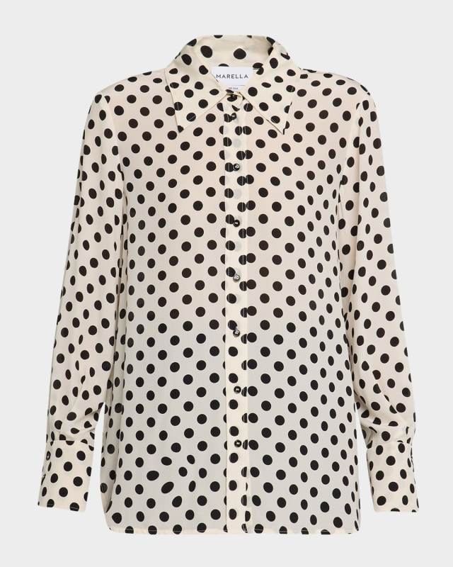 Conio Polka Dot Silk Crepe De Chine Shirt
